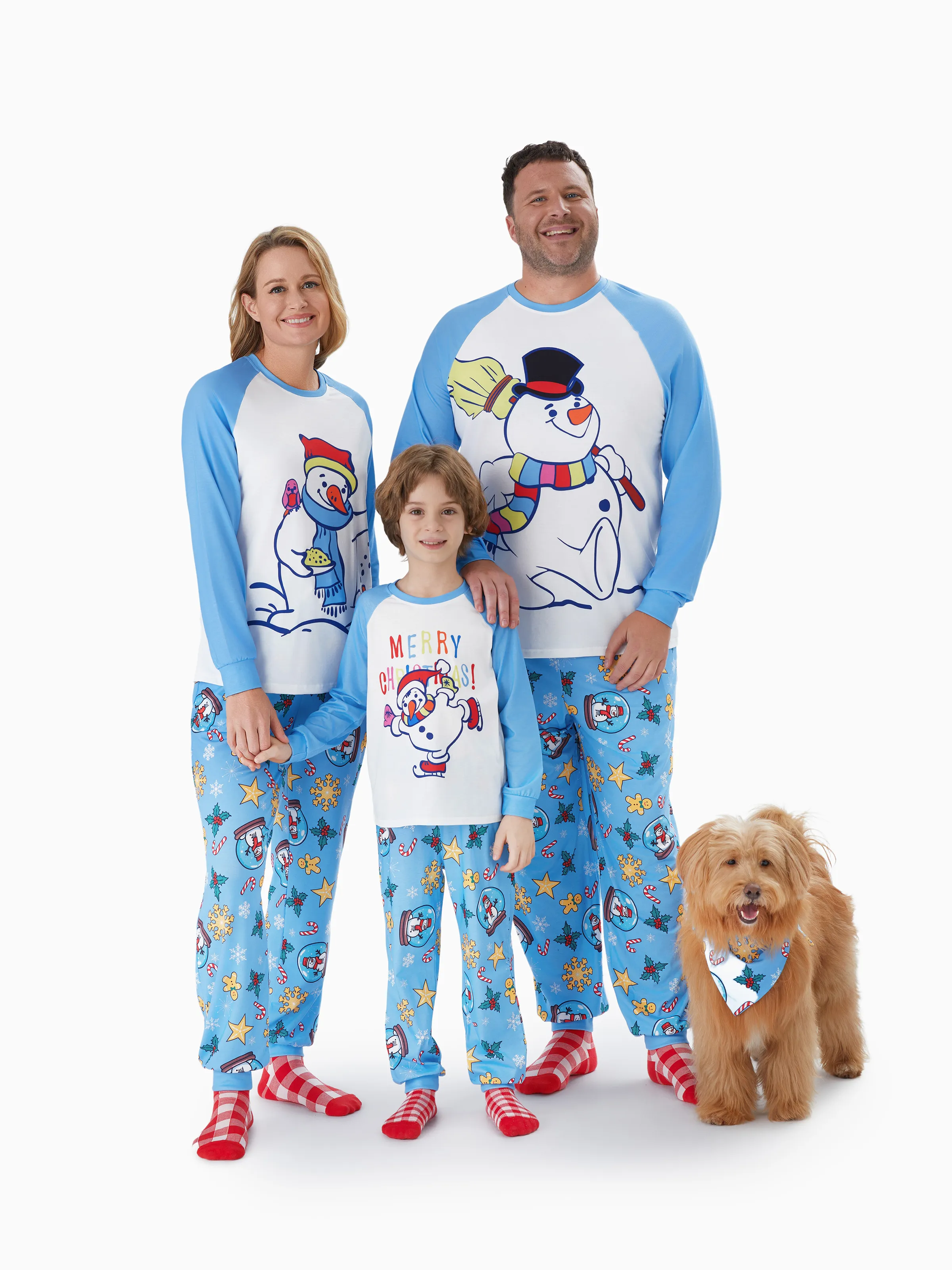 Set di pigiami grafici con maniche raglan blu abbinati alla famiglia di Natale con coulisse e tasche 