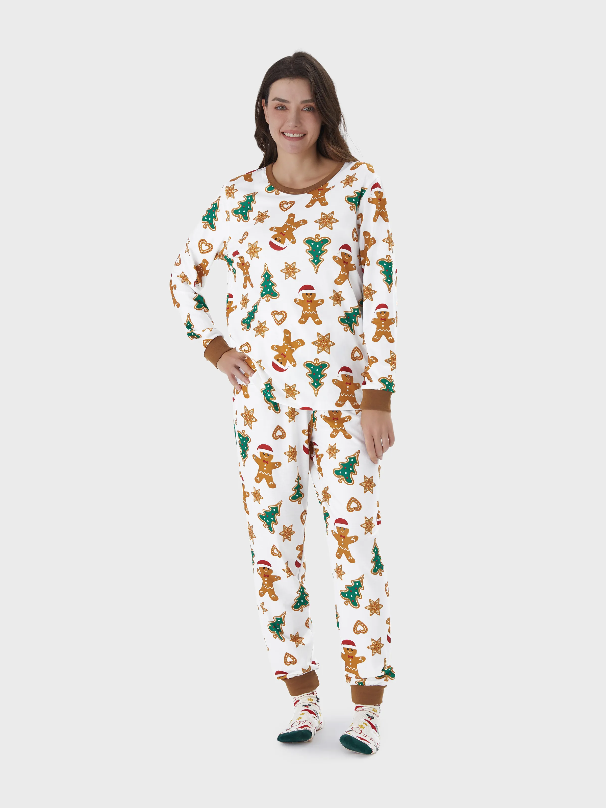 

Christmas Family Matching Cartoon Gingerbread Man and Tree All-over Print Long-sleeve Pajamas Sets