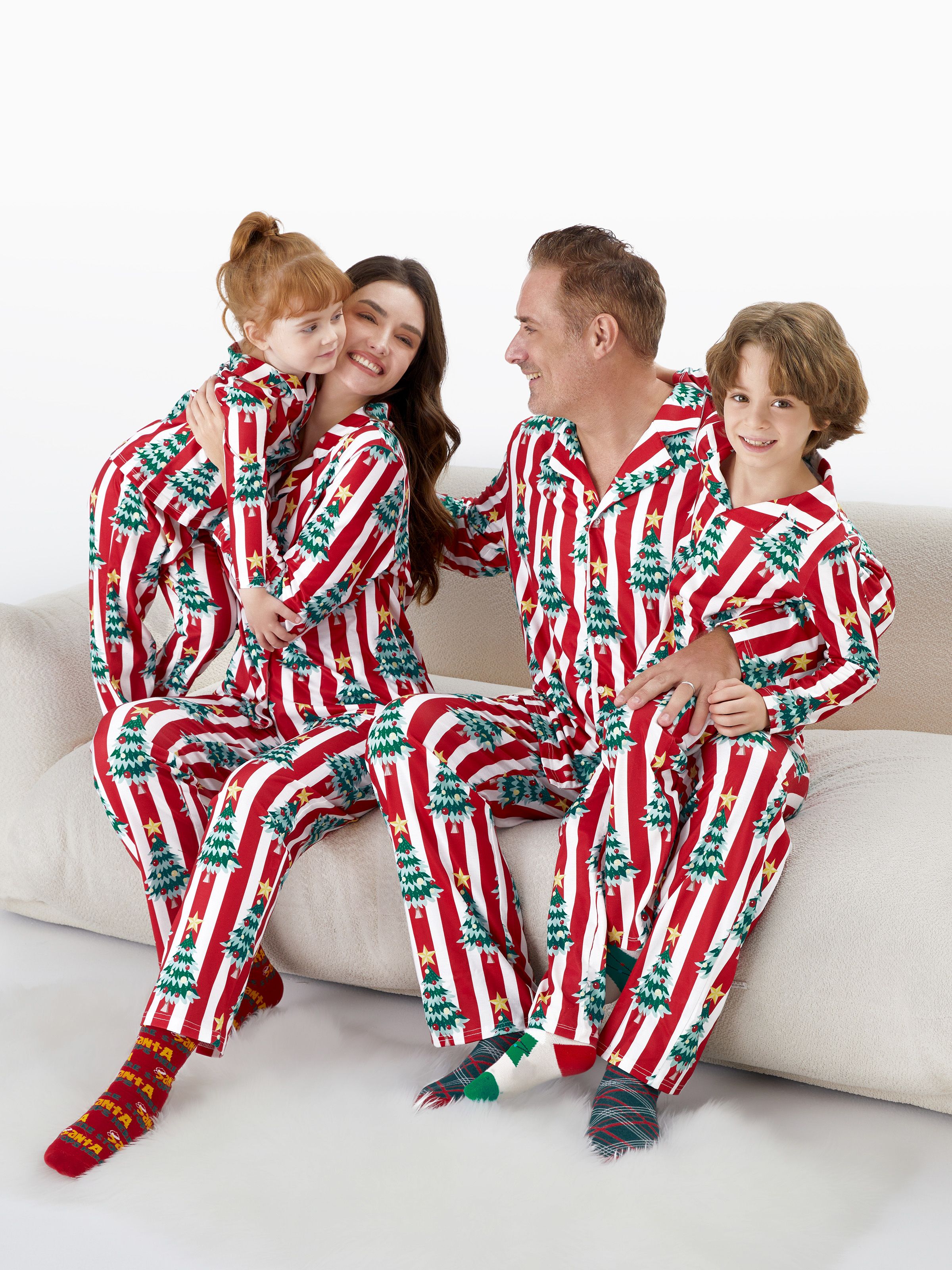 

Christmas Family Matching Trees Print Stripes Long-sleeve Pajamas Sets