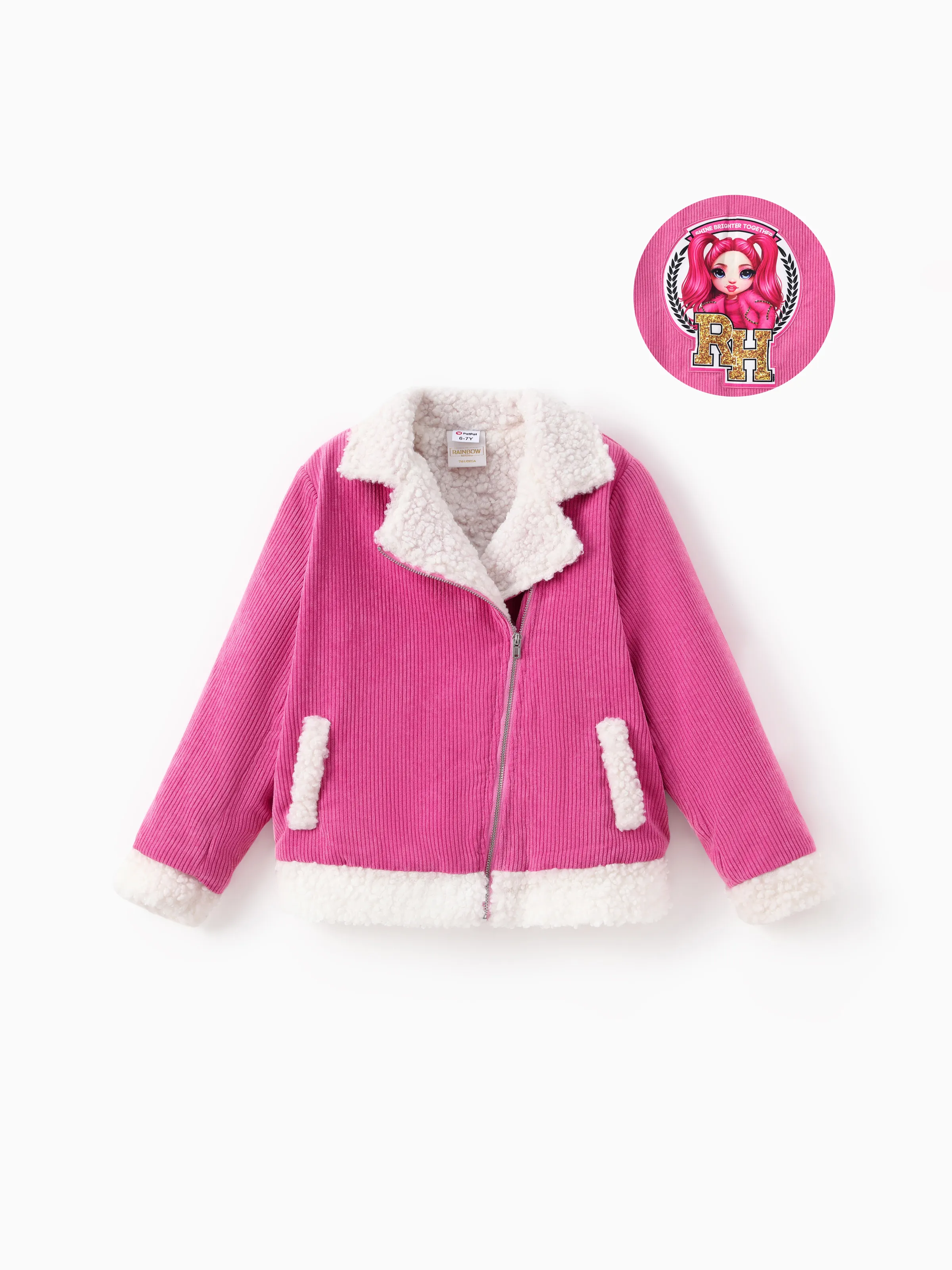 

Rainbow High Toddler/Kid Girl 1pc Stella Character Embroidered Plush Lapel Collar Jacket