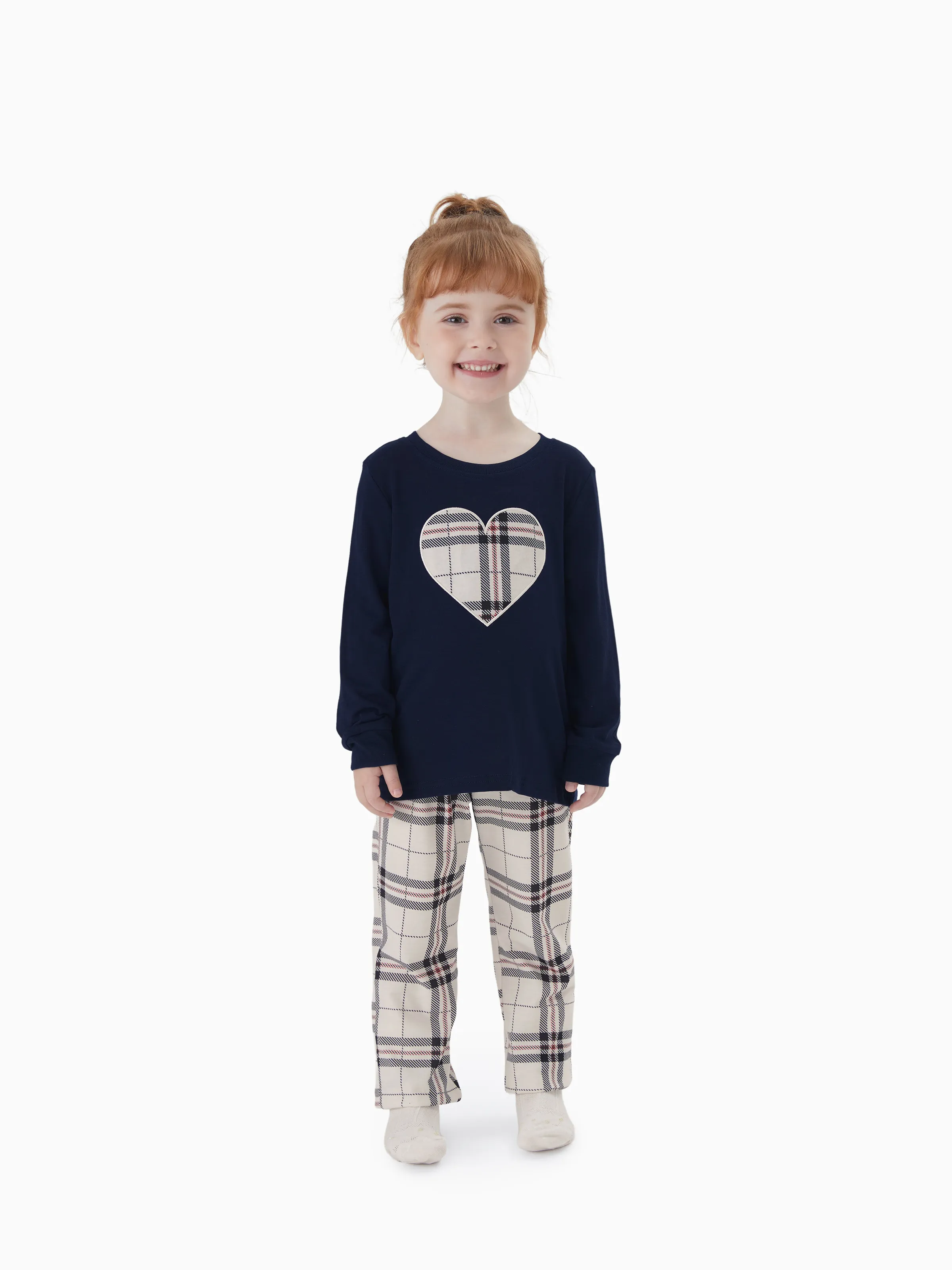 

Family Matching School Grid Letter Print Patch Long Sleeve Pajamas Sets