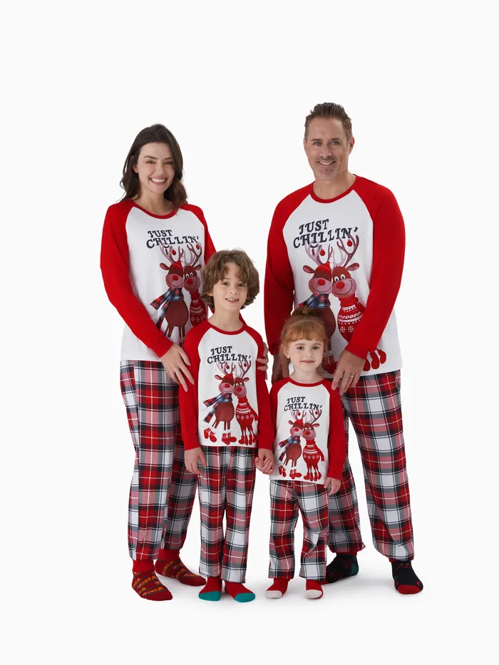 Christmas Family Matching Reindeer Print Long-sleeve Pajamas Sets(Flame Resistant) 