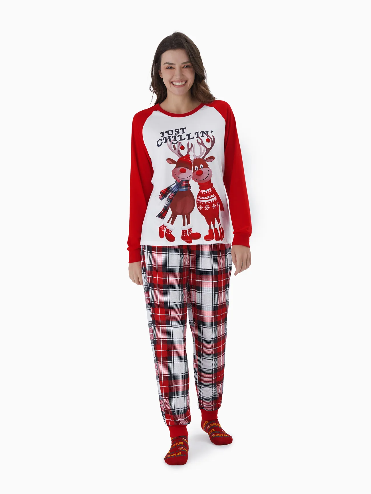 

Christmas Family Matching Reindeer Print Long-sleeve Pajamas Sets(Flame Resistant)