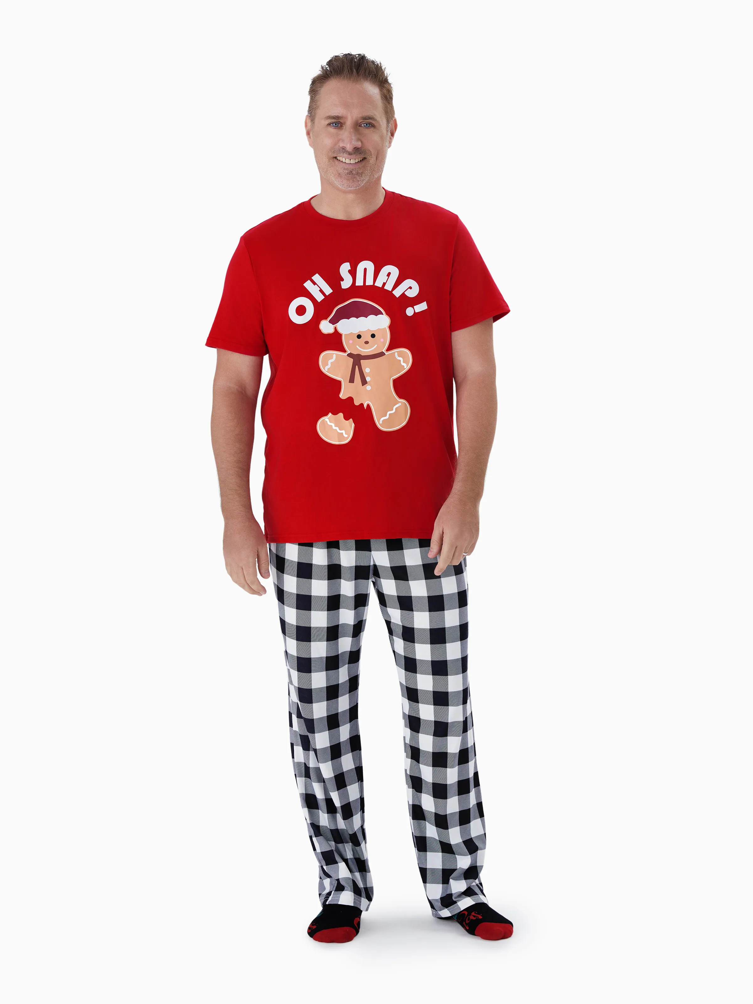 

Christmas Family Matching Gingerbread Man Print Short-sleeve Tops and Plaid Pants Pajamas Sets