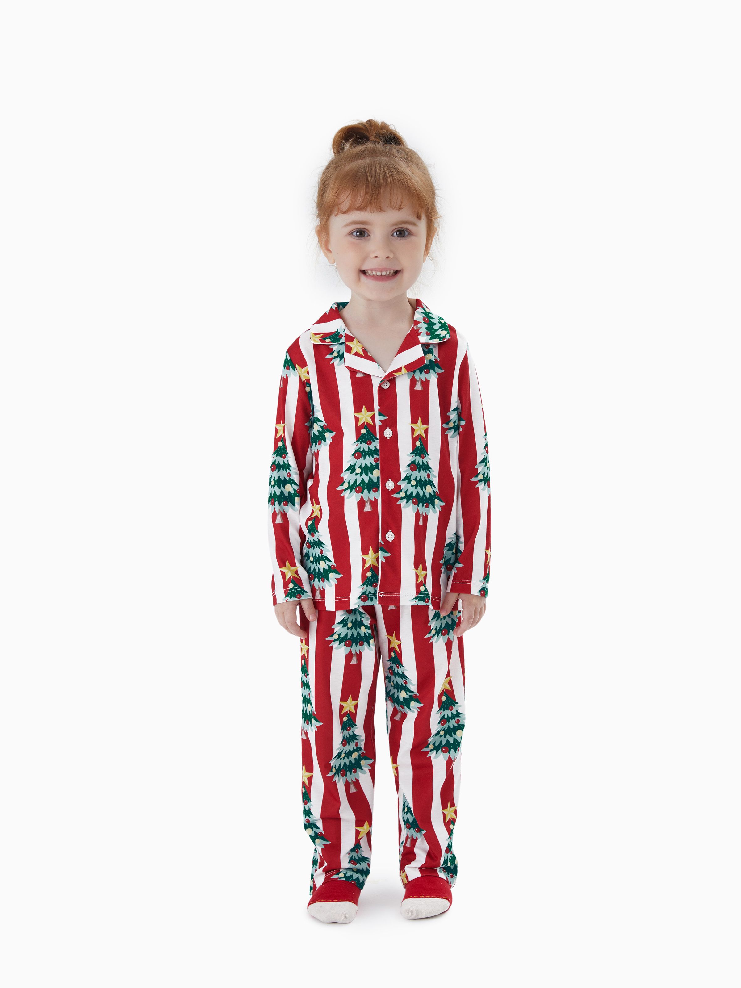 

Christmas Family Matching Trees Print Stripes Long-sleeve Pajamas Sets