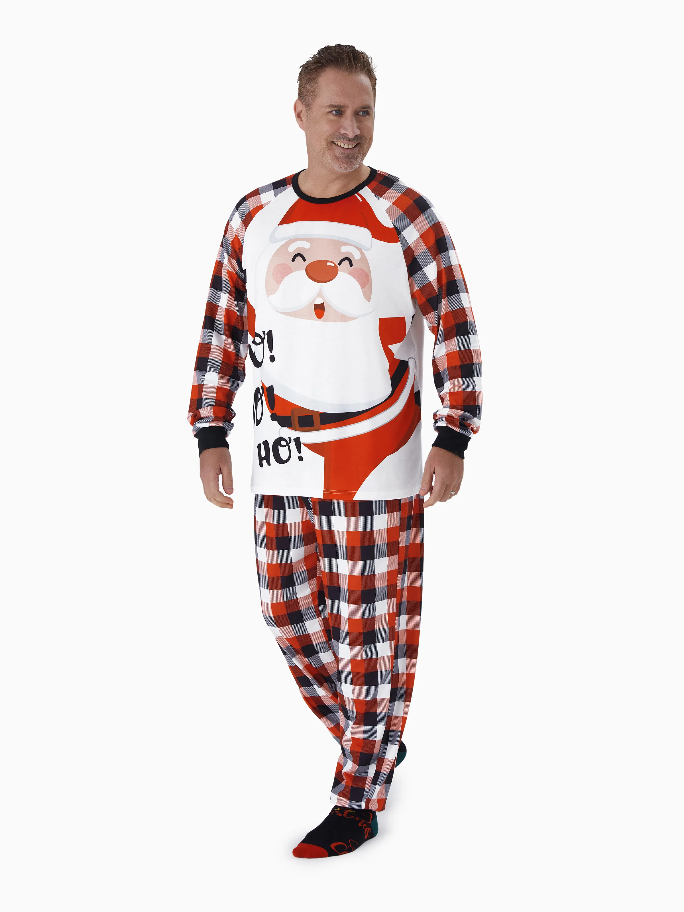 

Christmas Family Matching Santa & Letter Print Red Plaid Raglan-sleeve Pajamas Sets (Flame Resistant)