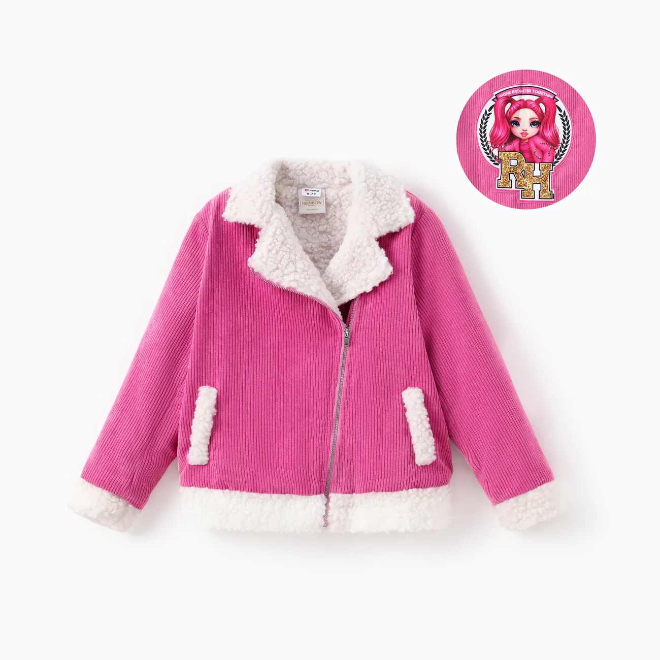 Rainbow High Toddler/Kid Girl 1pc Stella Character Embroidered Plush Lapel Collar Jacket