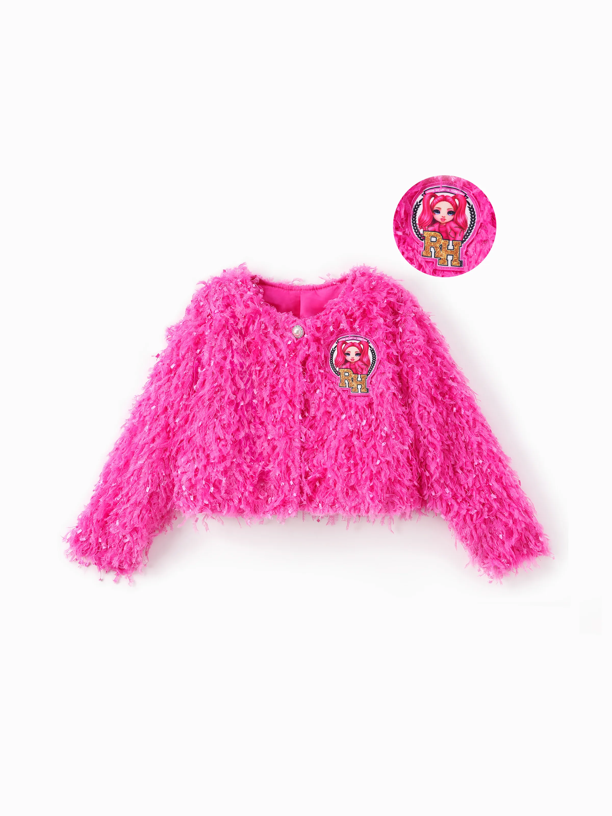 

Rainbow High Toddler/Kid Girl 1pc Stella Faux Fur Pearl Button Long-sleeve Coat