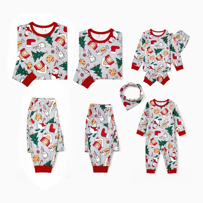 Christmas Pajamas Family Matching Allover Gingerbread House Pattern Pajamas Sets