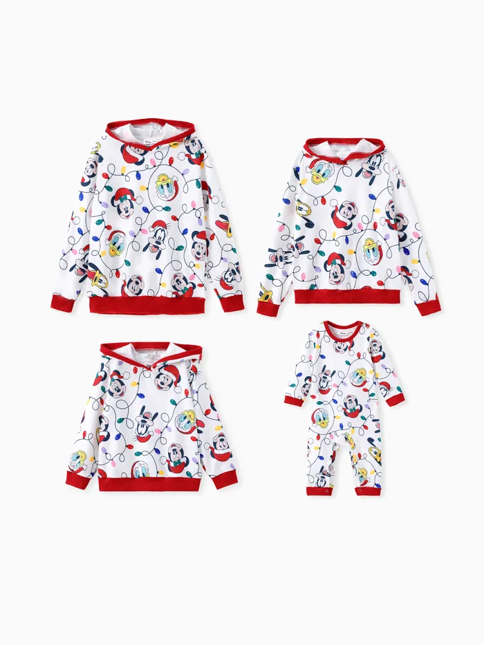 Disney Mickey and Friends Family Matching Christmas Character Allover Hooded Long-sleeve Sweatshirt 