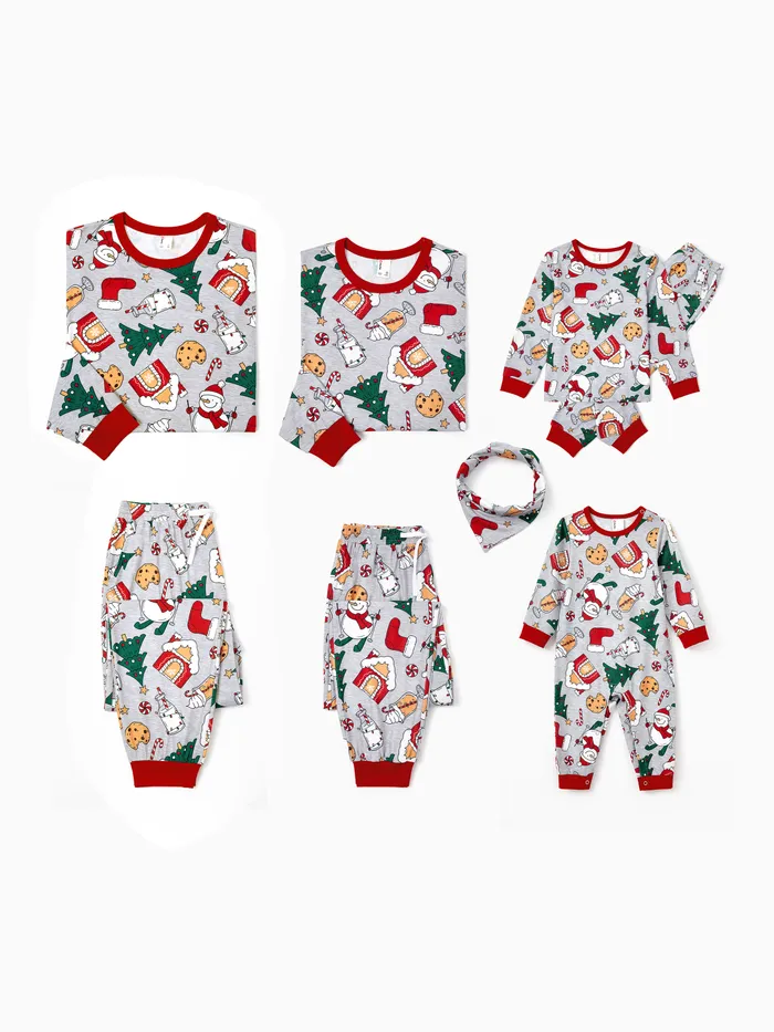 Weihnachtspyjamas Familie Passende Allover Lebkuchenhaus Muster Pyjama-Sets