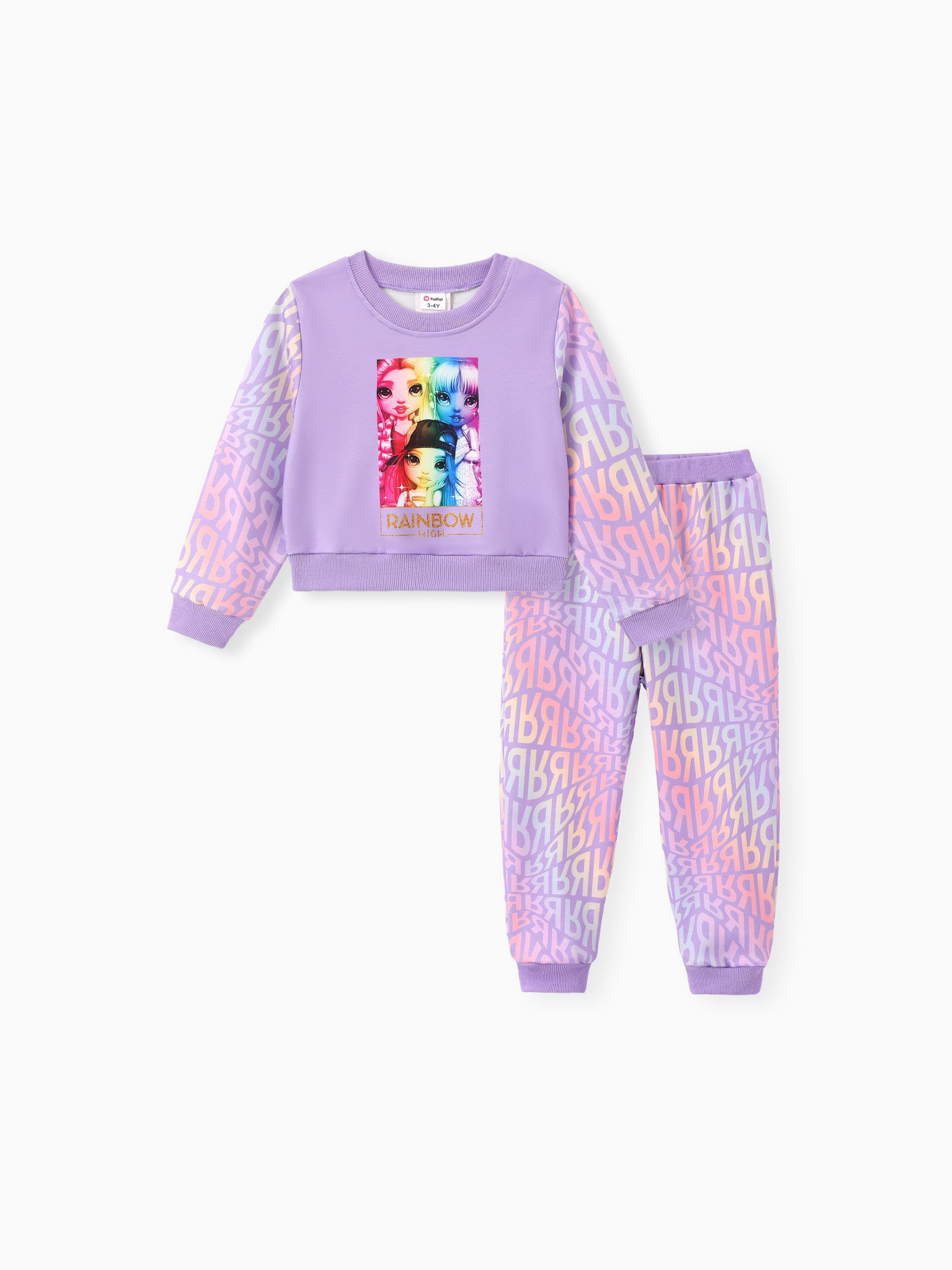 

Rainbow High Toddler/Kid Girl 2pcs Character Letter Gradient Print Long-sleeve Sweatshirt And Pants Set