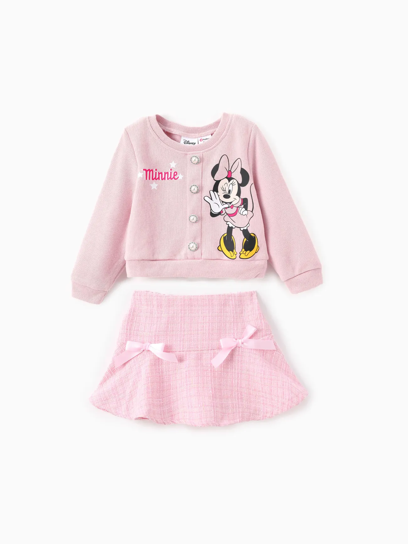 

Disney Mickey and Friends Toddler Girl 2pcs Minnie/Daisy Character Print Cotton Long-sleeve Top And Tweed Bowknot Skirt Set