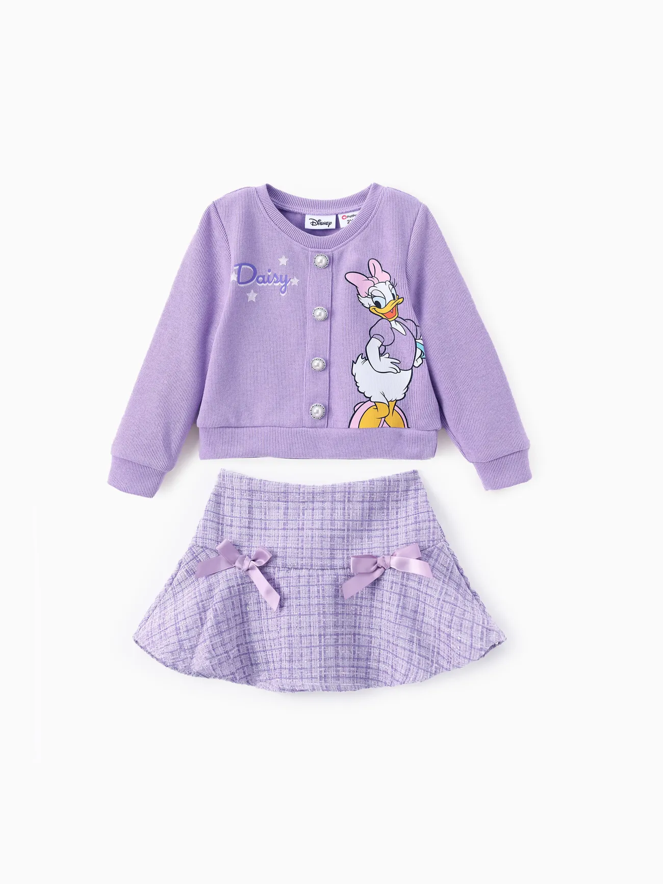 

Disney Mickey and Friends Toddler Girl 2pcs Minnie/Daisy Character Print Cotton Long-sleeve Top And Tweed Bowknot Skirt Set