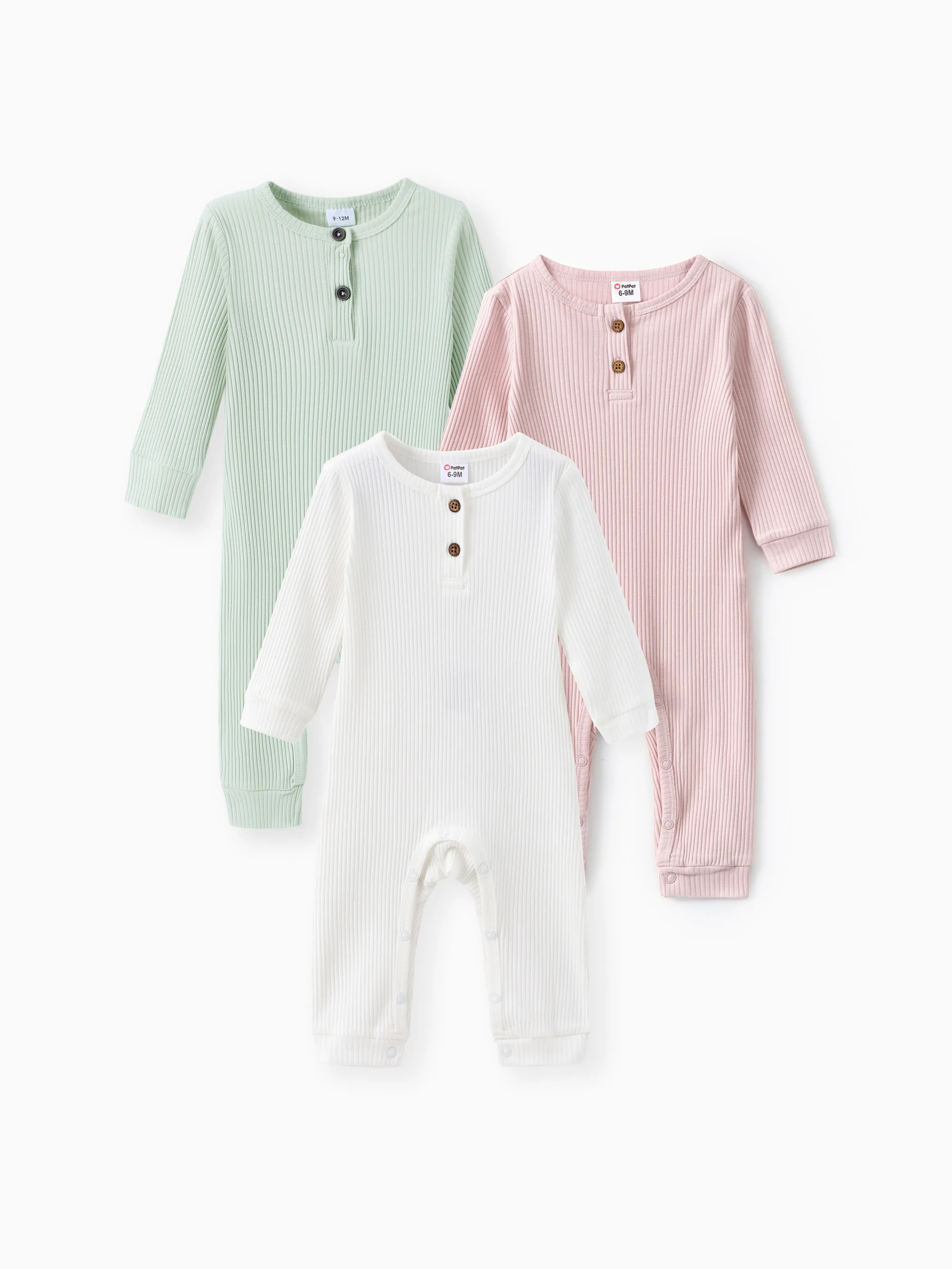 

3-Pack Baby Girl 95% Cotton Textured Jumpsuit