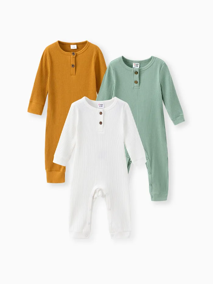 3-Pack Baby Boy/Girl 95% Cotton Textured Jumpsuit