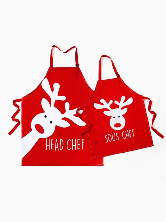 Christmas Family Matching Reindeer Graphic Head/Sous Chef Xmas Waterproof Apron Sets