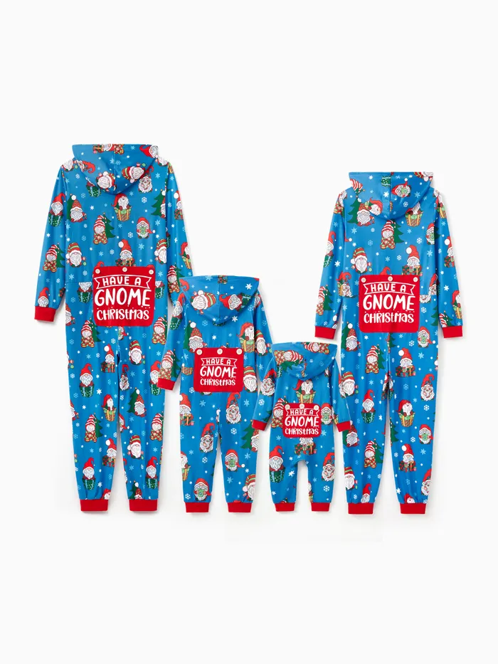 Pijama navideño azul Patrón de Papá Noel Cremallera con capucha Mamelucos a juego con atuendos familiares