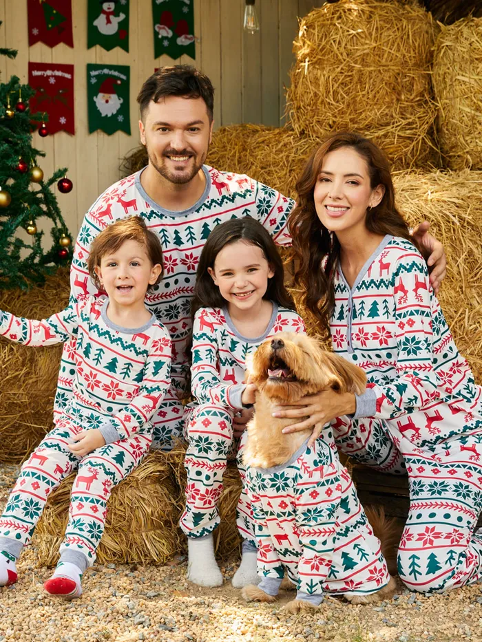 Allover Christmas Print Long-sleeve Family Matching Pajamas Set(Flame Resistant)