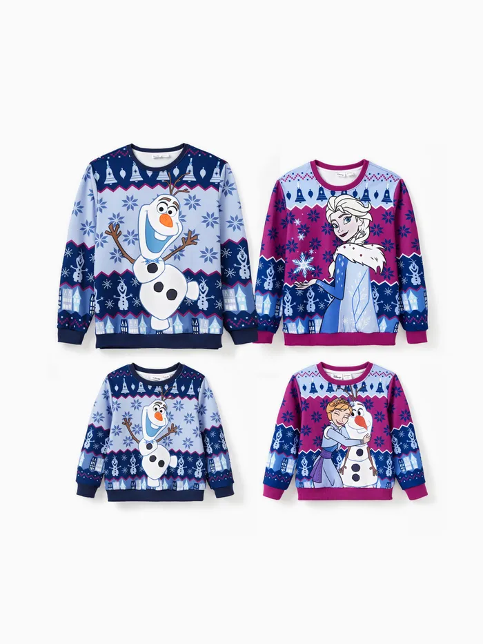 Disney Frozen Family matching 1pc Christmas Elsa Anna Olaf Snowflake Pattern Long-sleeve Top 