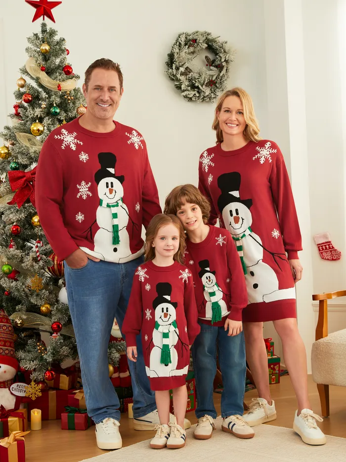 Christmas Family Matching Snowman Snowflake Pattern 3D Scarf Long Sleeves Sweater