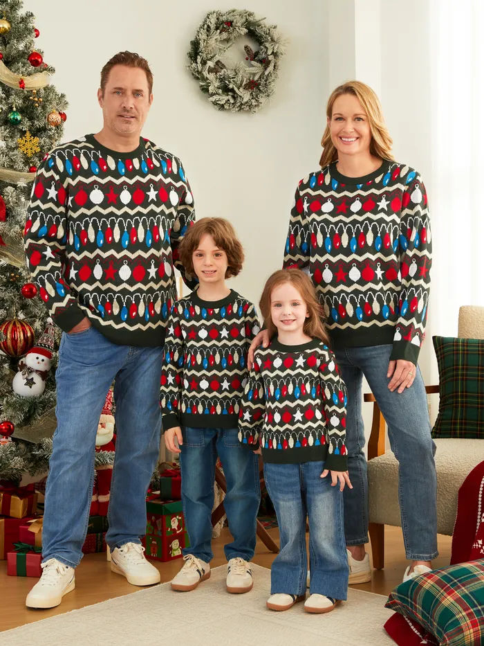 Weihnachten Familie Passender Allover Weihnachten Licht Muster Langarm Pullover