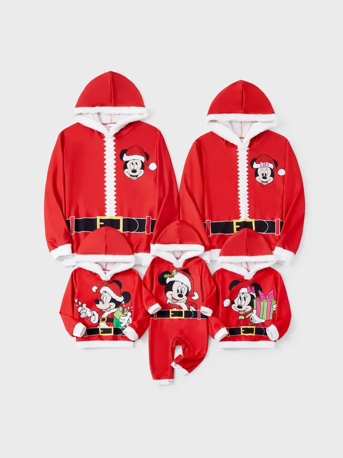 Disney Mickey and Friends Family matching 1pc Christmas Santa Cosplay Plush Edge Hooded Sweatshirt/Jumpsuit 