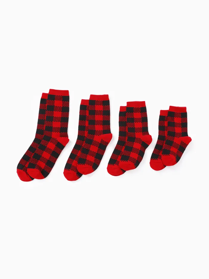 Calcetines de Navidad Calcetines Clásicos a Cuadros Rojos y Negros a Juego 