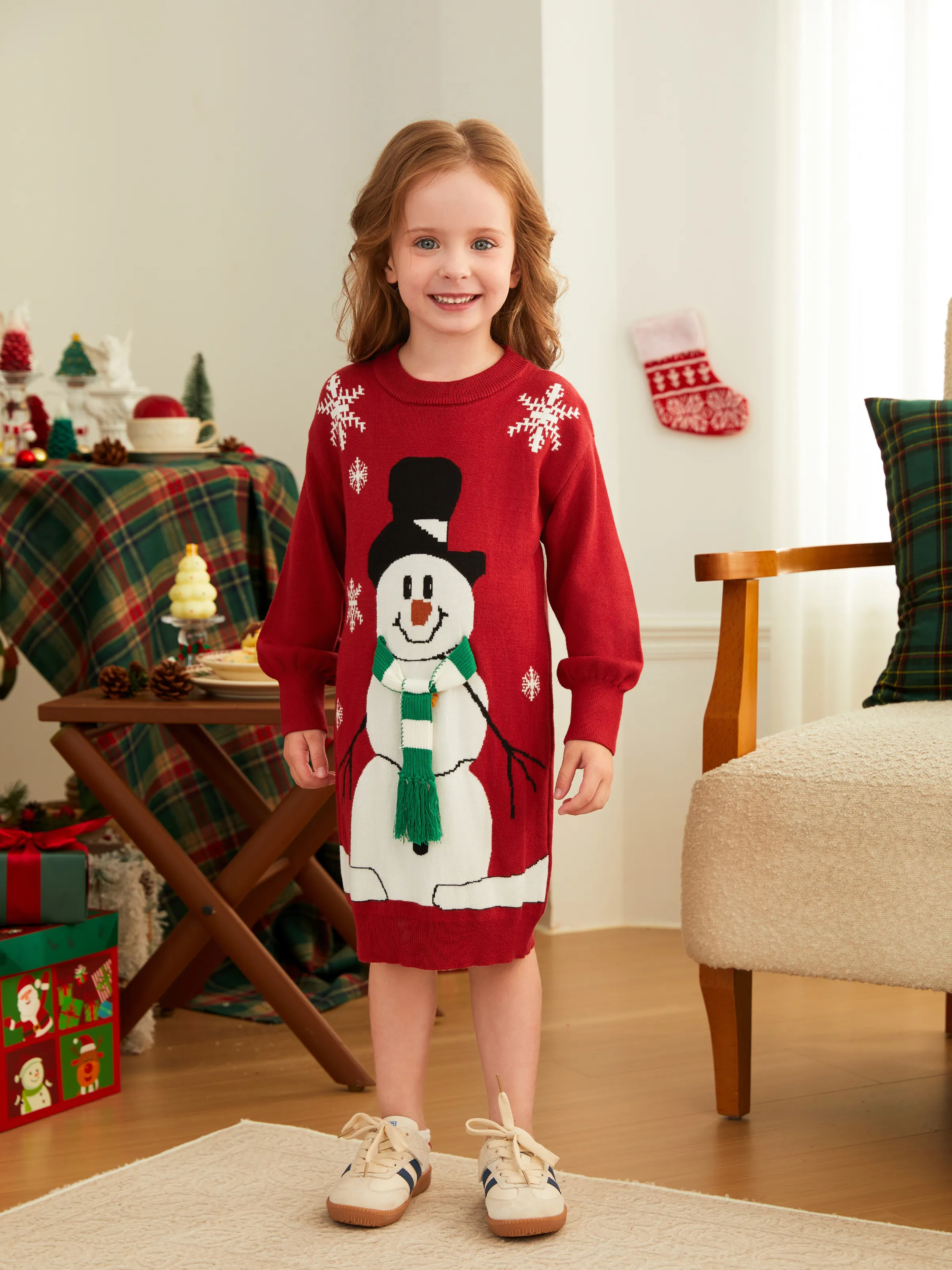 

Christmas Family Matching Snowman Snowflake Pattern 3D Scarf Long Sleeves Sweater