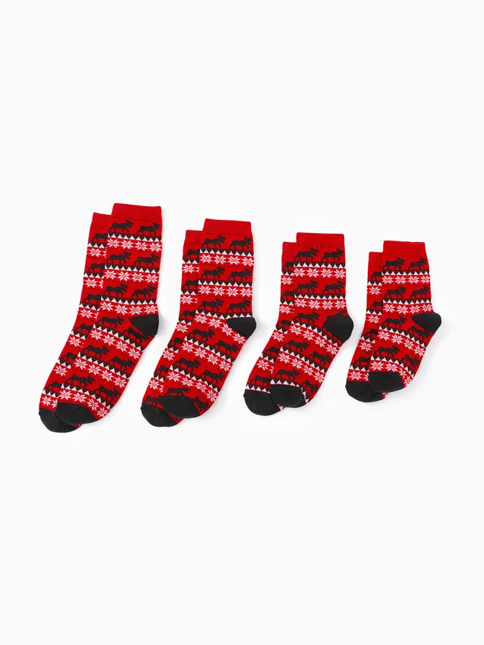 Christmas Socks for Family Cotton Reindeer Pattern Red Socks 