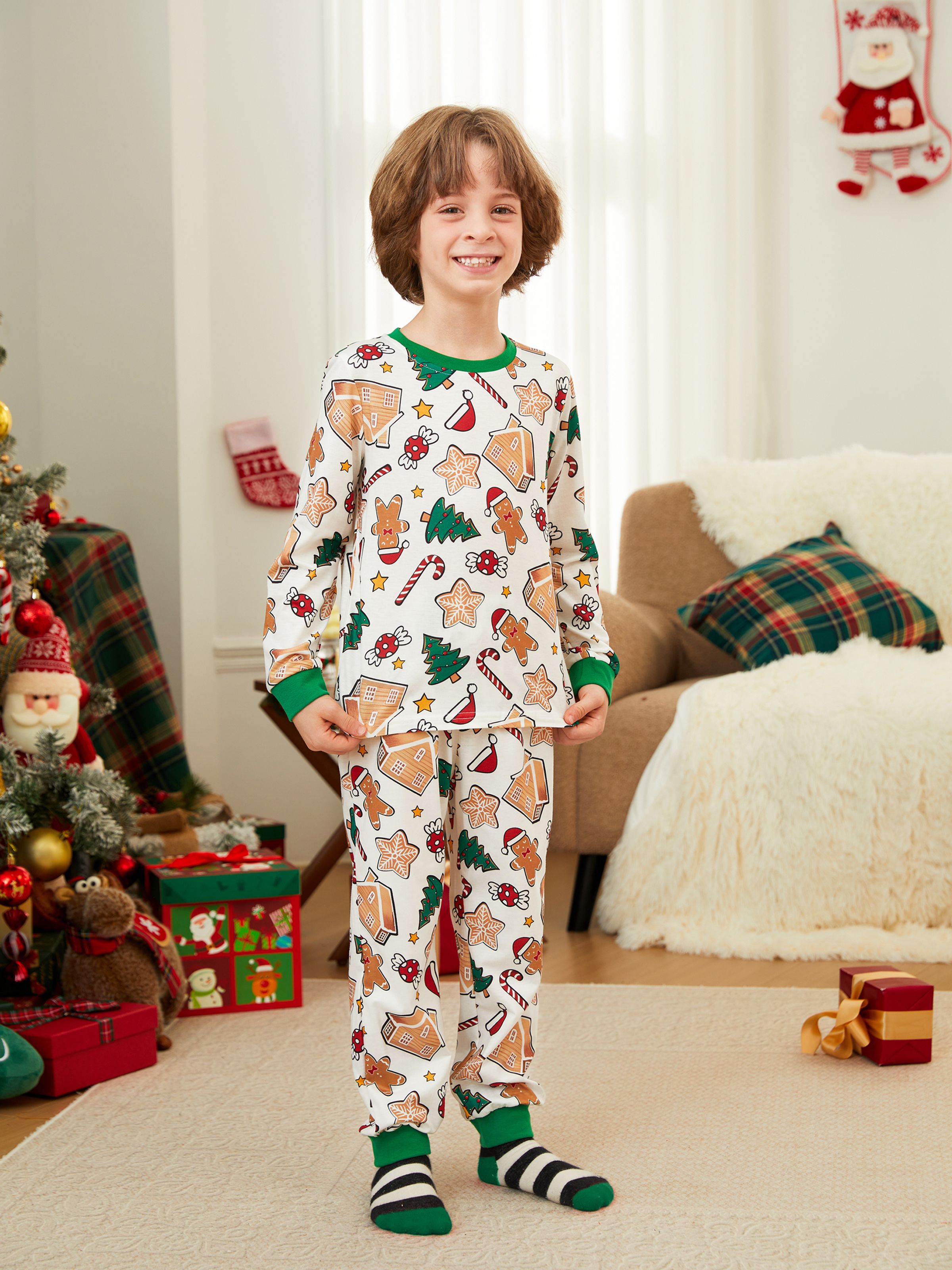 

Gingerbread House Pajamas Matching Family Green Christmas PJs Sets