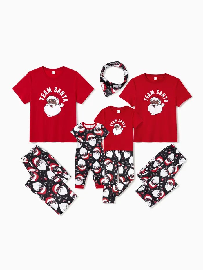 Pyjama de Noël Famille Assorti Cool Noir Père Noël Graphique Manches Courtes Pyjamas Ensembles