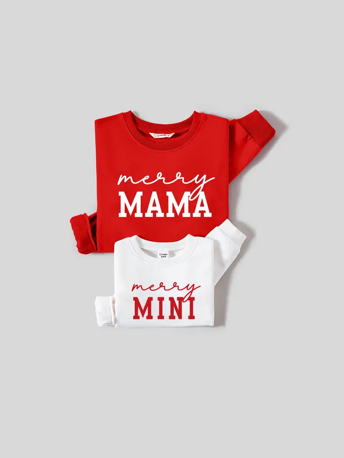 Weihnachten Tops Mama und ich Rot & Weiß Langarm Fröhliches Sweatshirt 