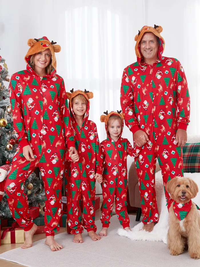 Christmas Family Pajamas Sets 3D Reindeer Hooded Allover Print Onesies 