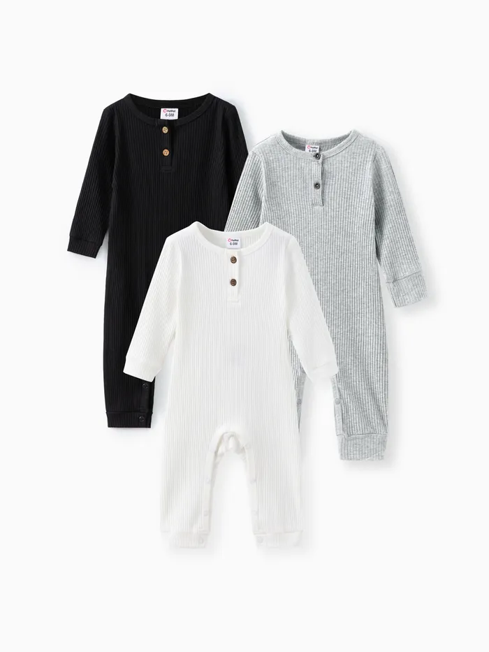 Lot de 3 combinaisons en coton texturées pour bébé garçon/fille