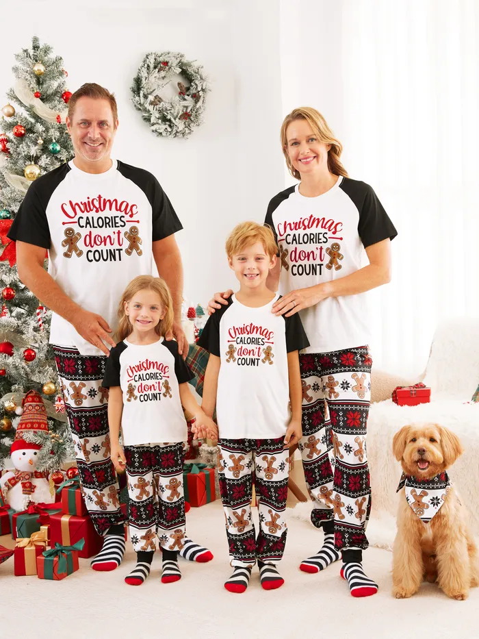 Matching Family Pajamas Gingerbread Man Short Sleeve Pajamas Sets Christmas Letters Black and White