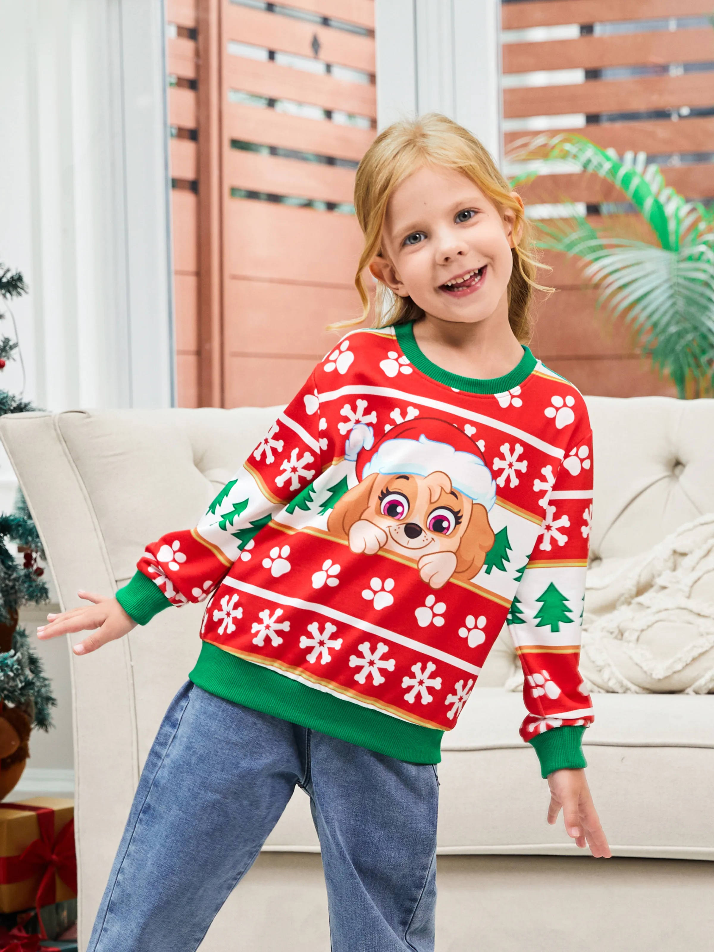 

PAW Patrol Family matching Christmas Chase And Skye With Santa Hat Snowflake Pattern Sweatshirt