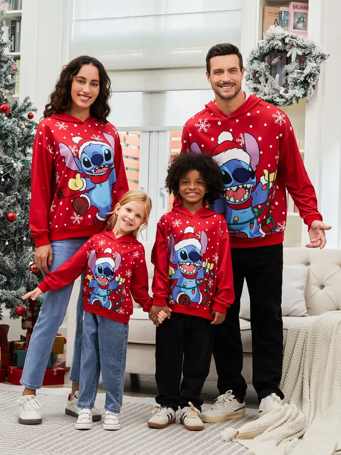 Sudadera con capucha de lunares de copo de nieve navideño a juego de Disney Stitch Family 