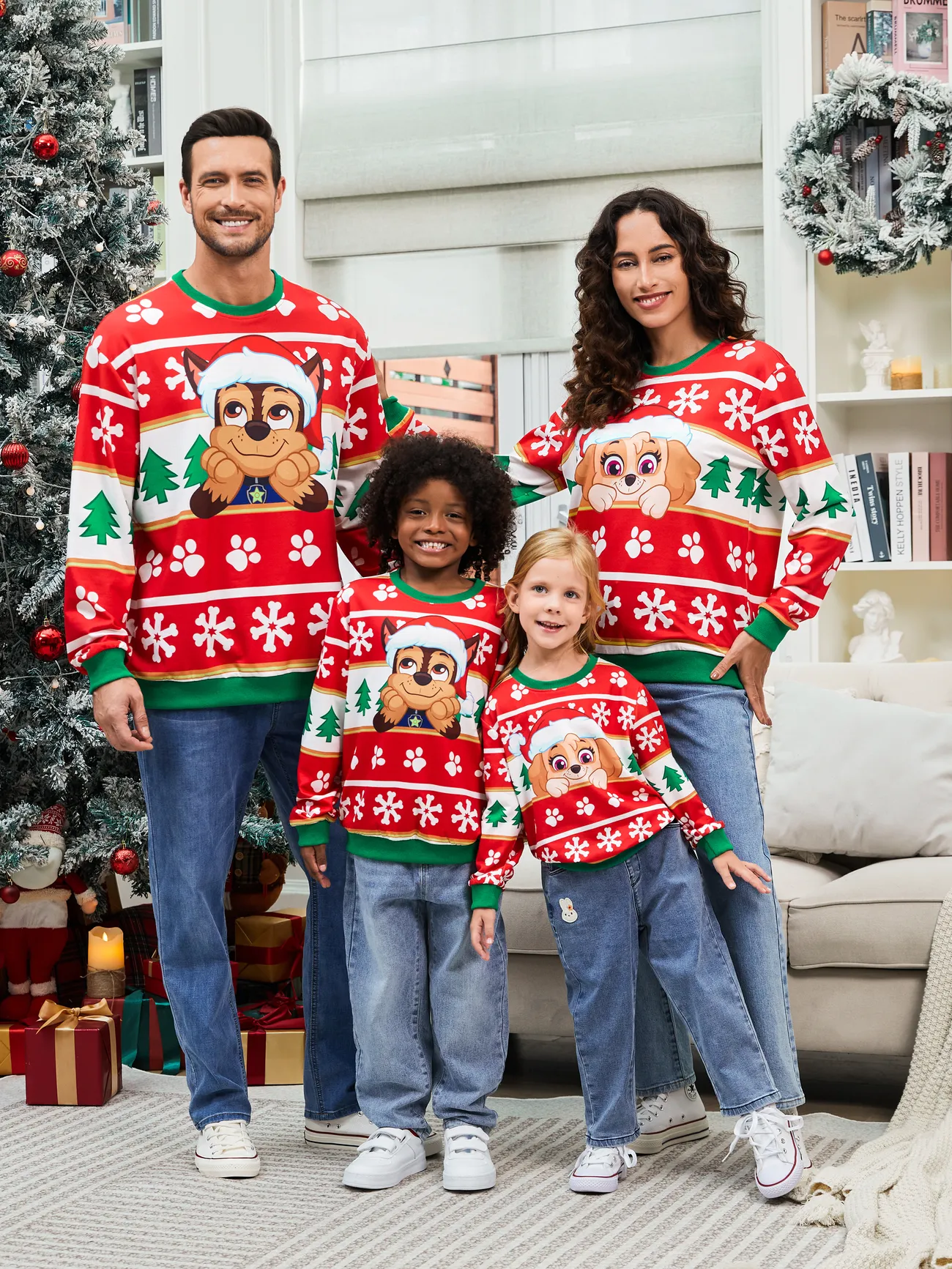 PAW Patrol Family matching Christmas Chase And Skye With Santa Hat Snowflake Pattern Sweatshirt 