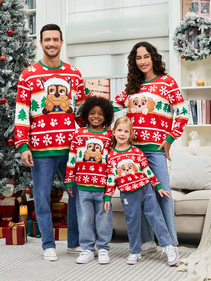 Famille Pat’Patrouille assortie Noël Chase et Skye avec chapeau de Père Noël flocon de neige motif Sweat-shirt 