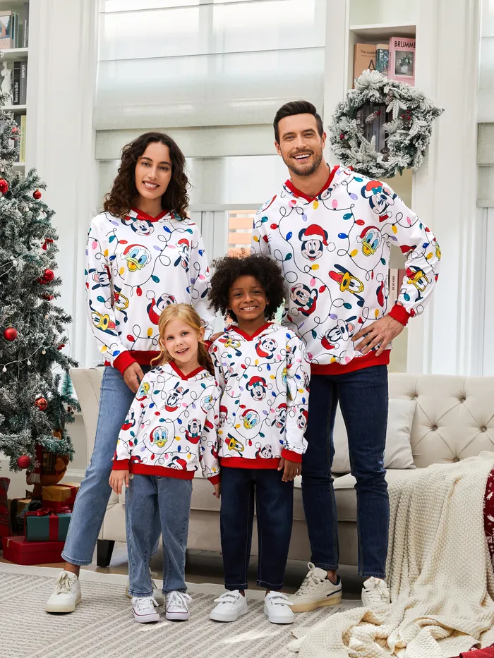 Disney Mickey and Friends Family Matching Christmas Character Allover Hooded Long-sleeve Sweatshirt 