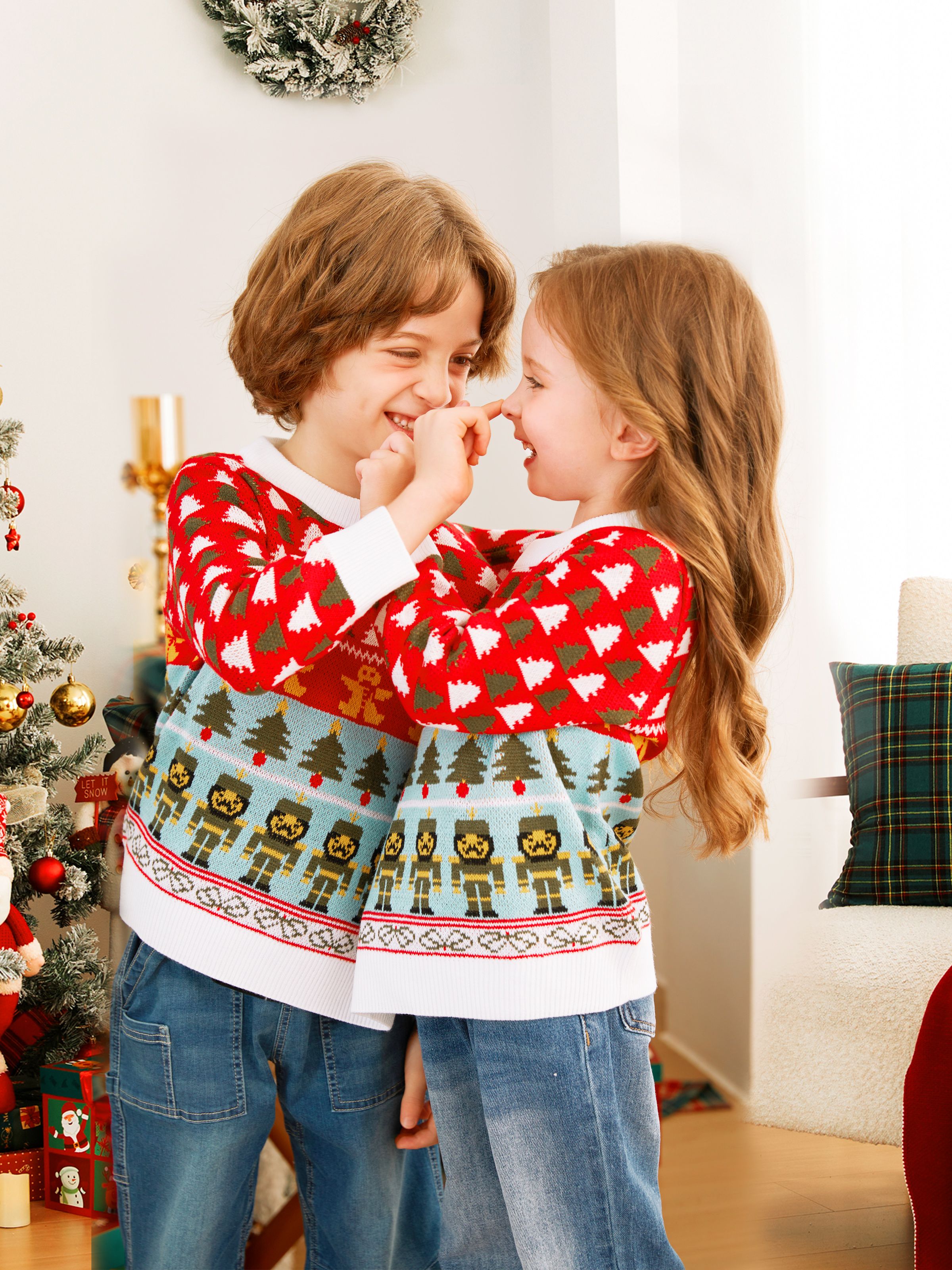 Matching Christmas Sweaters Double Jumper Two Person Knit Pullover Tops