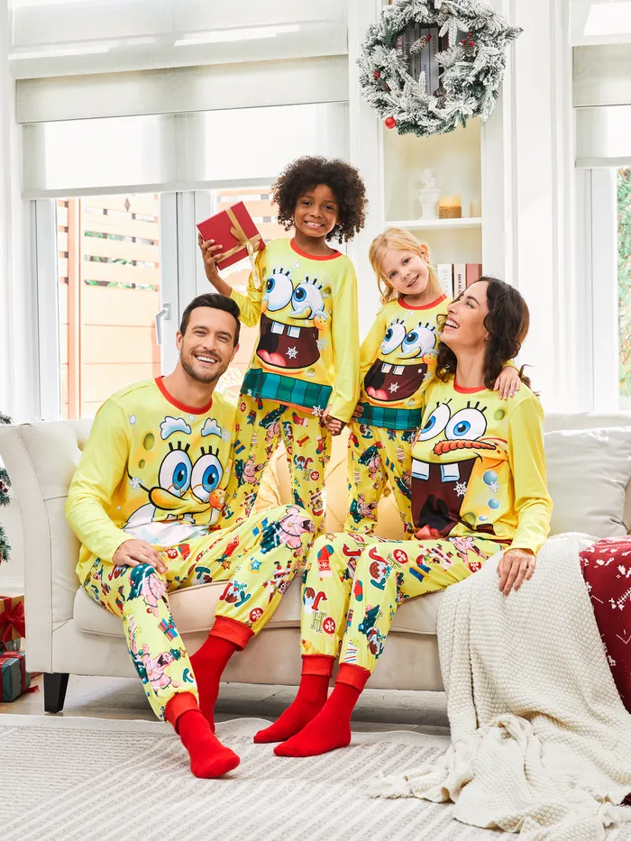 Bob l’éponge SquarePants famille assorti Noël imprimé pyjama ensemble (résistant aux flammes)
