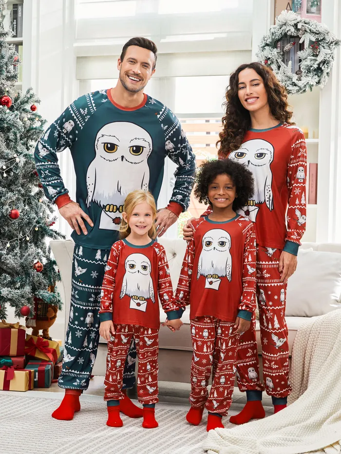 Harry Potter Familie passende Weihnachtseule Muster Pyjama Set (schwer entflammbar) 
