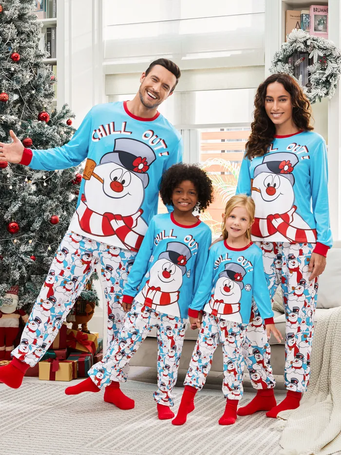 Frosty The Snowman Family Conjunto de pijama con patrón de muñeco de nieve navideño a juego 