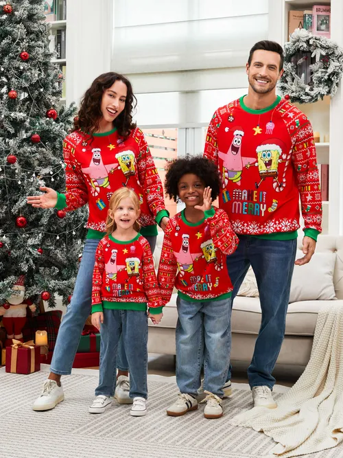 

SpongeBob SquarePants Family matching 1pc Christmas Pattern Long-sleeve Sweatshirt/Jumpsuit