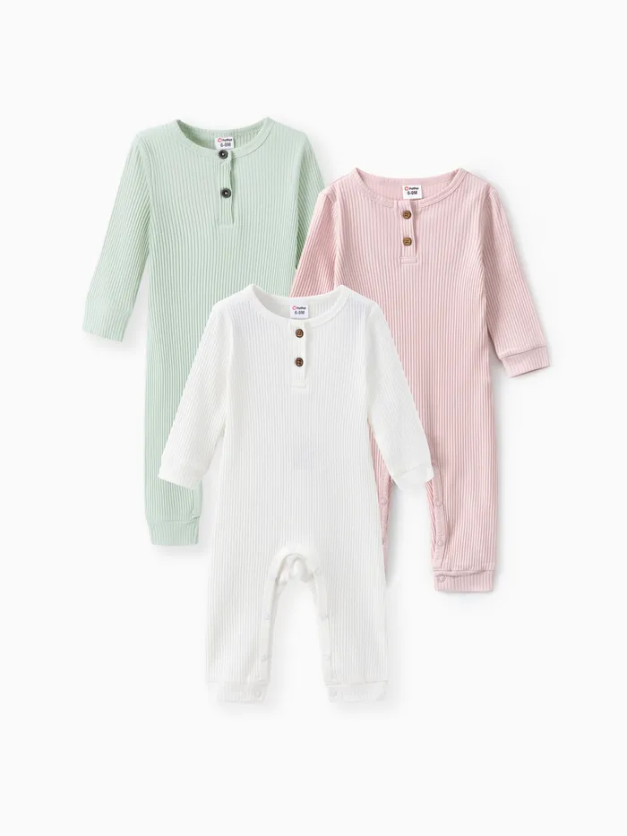 3-Pack Baby Girl Cotton Textured Jumpsuit