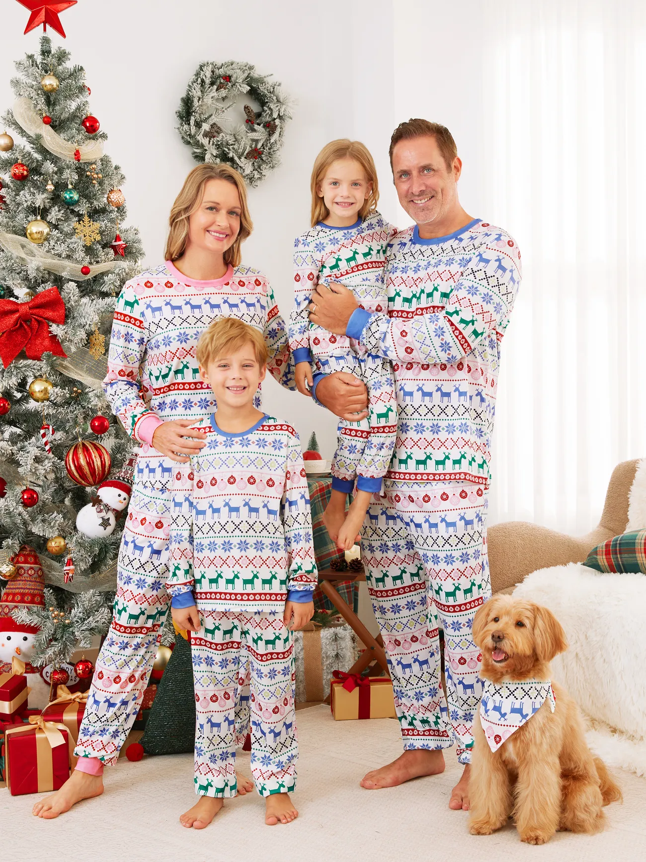 Christmas Family Matching Vibrant Snowflake/Reindeer/Christmas Light Pattern Pajamas Sets with Pockets and Drawstring 