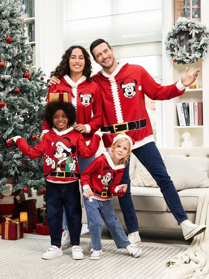 Disney Mickey and Friends Family matching 1pc Christmas Santa Cosplay Plush Edge Hooded Sweatshirt/Jumpsuit 