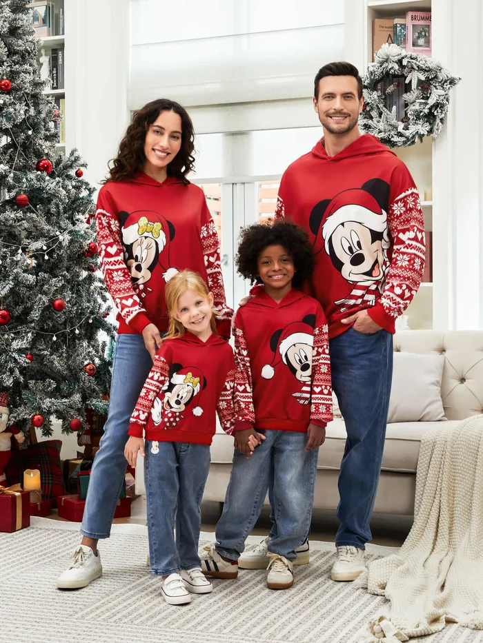 Disney Mickey and Friends Family Matching Christmas Character Print Long-sleeve Hooded Top 